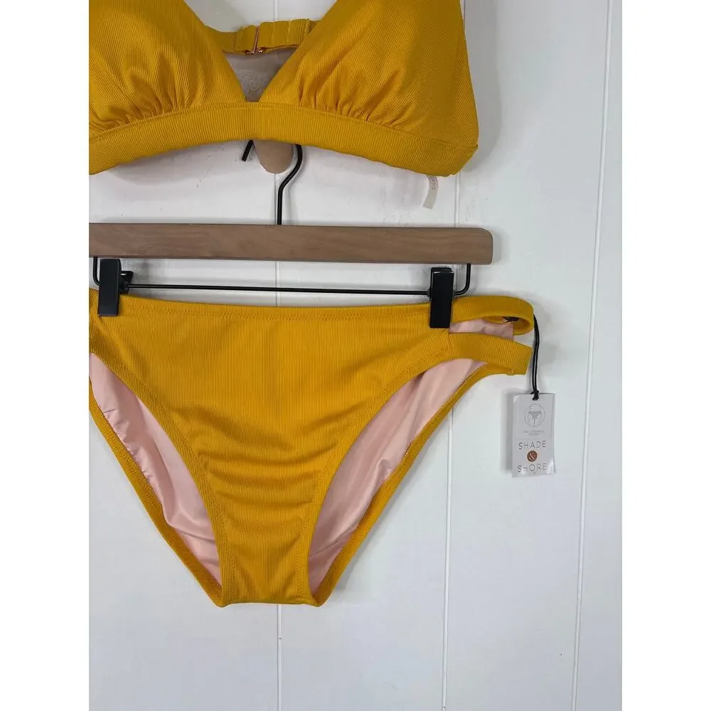 NWT Shade & Shore Yellow Ribbed Bikini 2 Piece Swimsuit XL 16/18